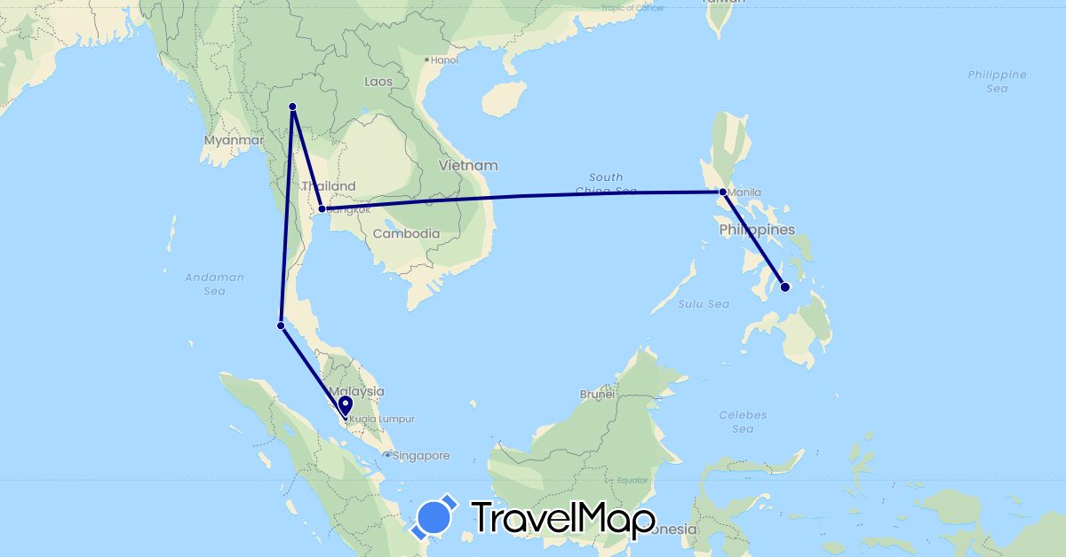 TravelMap itinerary: driving in Malaysia, Philippines, Thailand (Asia)